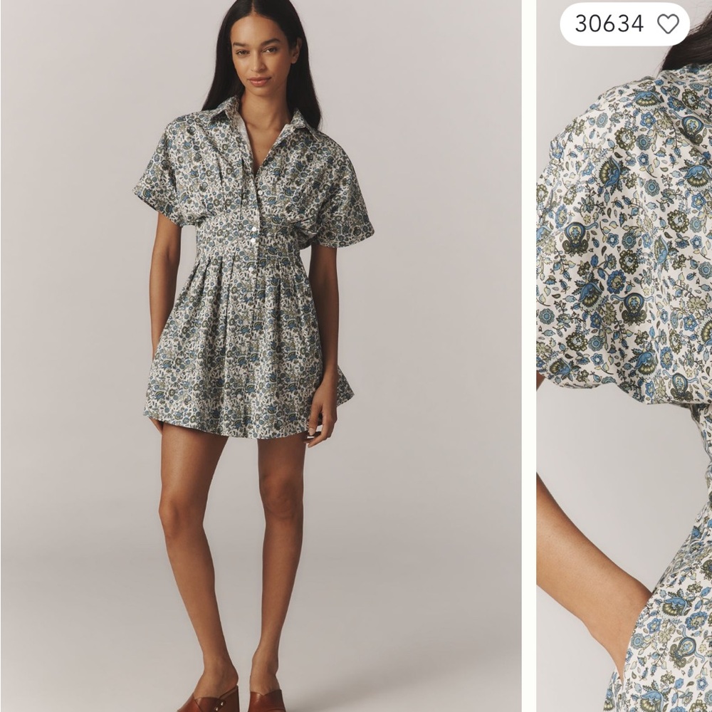 Anthropologie Floral Mini Dress in White, Blue, Green